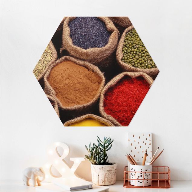 Hexagons Aluminium Dibond schilderijen Colourful Spices