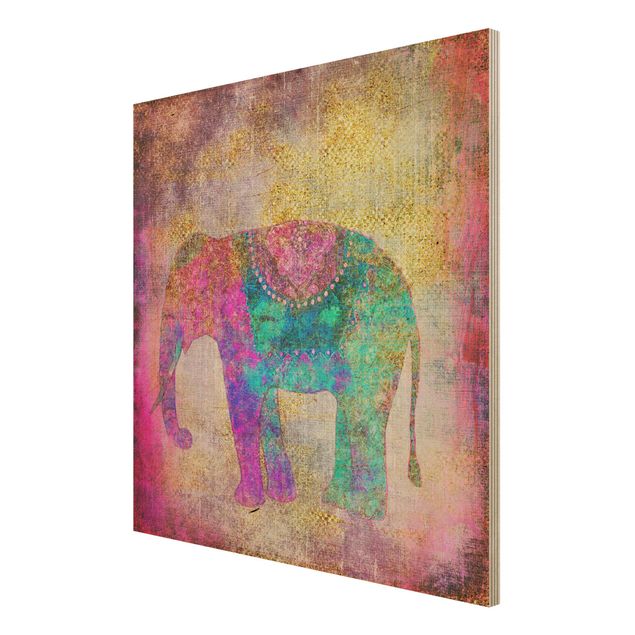 Houten schilderijen Colourful Collage - Indian Elephant