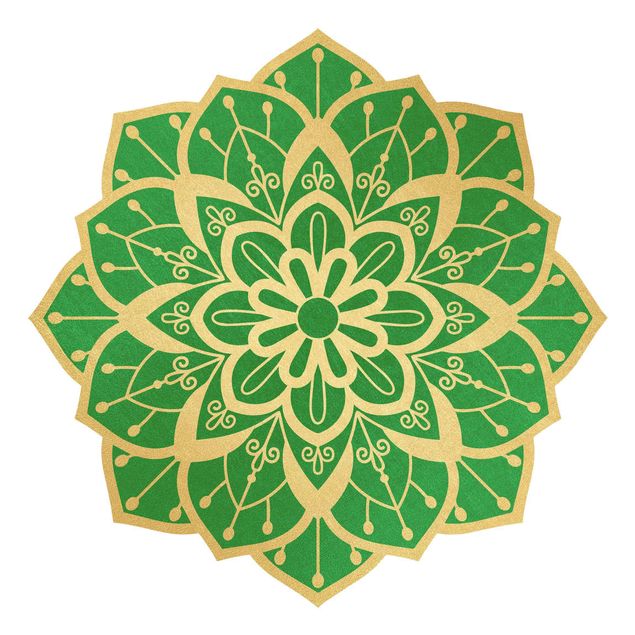 Muurstickers spiritueel Mandala Flower Pattern Gold Green