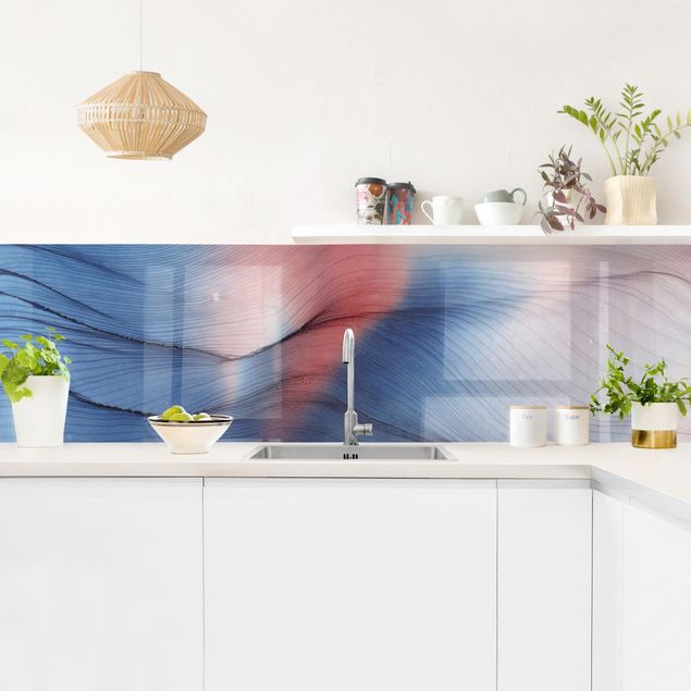 Küchenrückwand - Melierter Farbtanz in Blau mit Rot