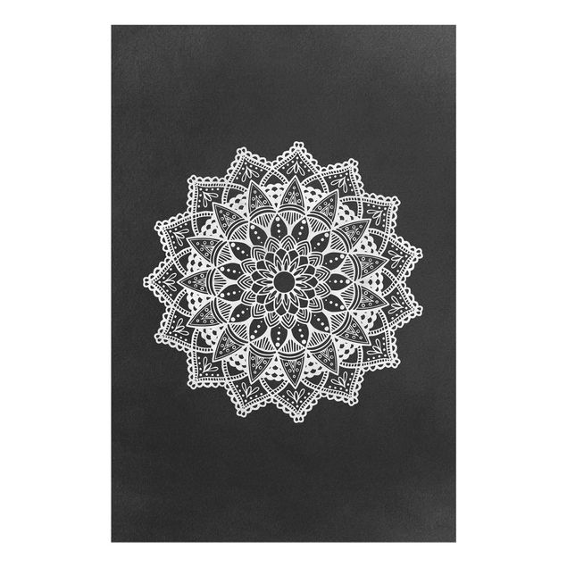 Glasschilderijen Mandala Illustration Ornament White Black