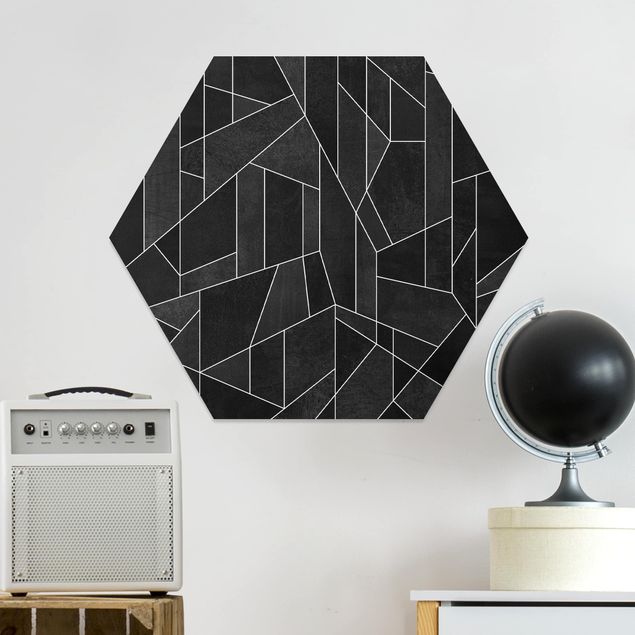 Hexagons Forex schilderijen Black And White Geometric Watercolour