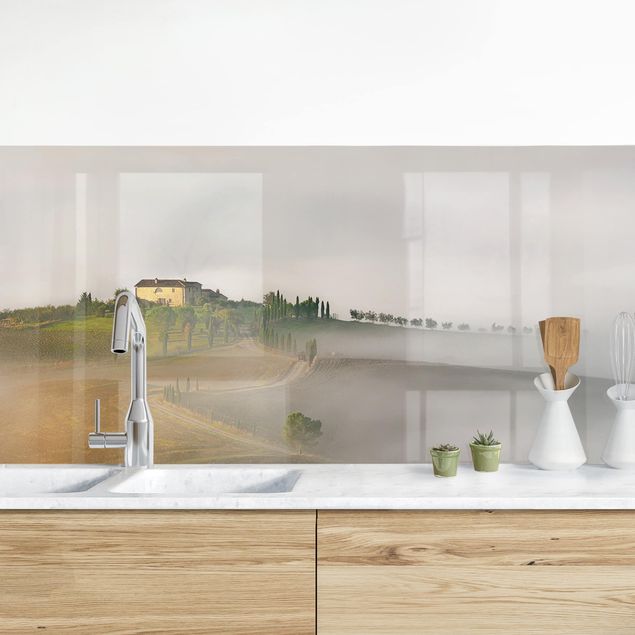 Achterwand voor keuken landschap Morning Fog In The Tuscany