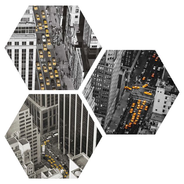 Hexagons Forex schilderijen - 3-delig New York Taxis