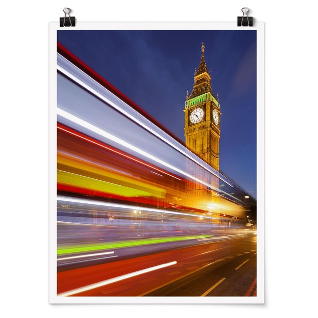 Posters Traffic in London at the Big Ben at night
