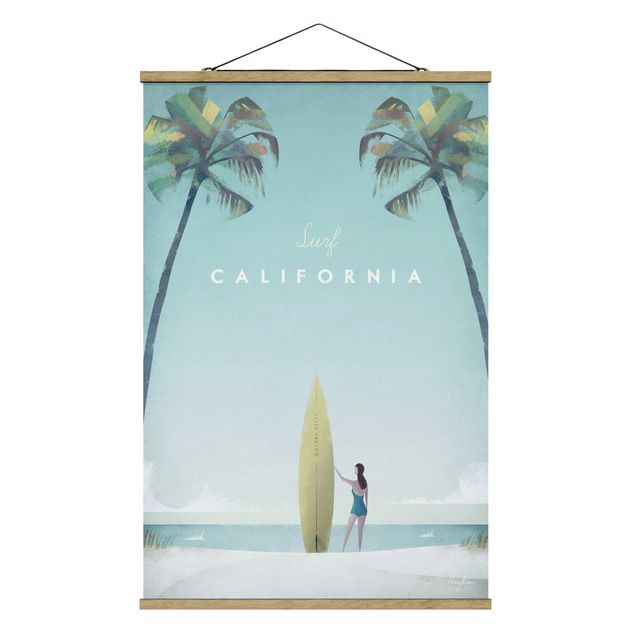 Stoffen schilderij met posterlijst Travel Poster - California