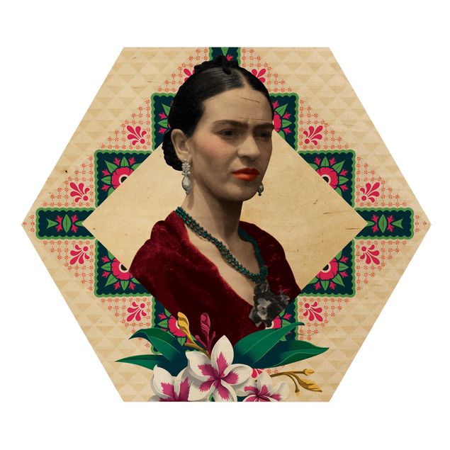 Hexagons houten schilderijen Frida Kahlo - Flowers And Geometry