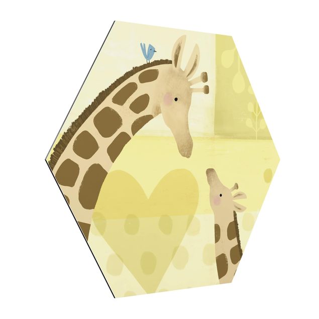Hexagons Aluminium Dibond schilderijen Mum And I - Giraffes
