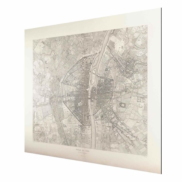 Aluminium Dibond schilderijen Vintage Map Paris
