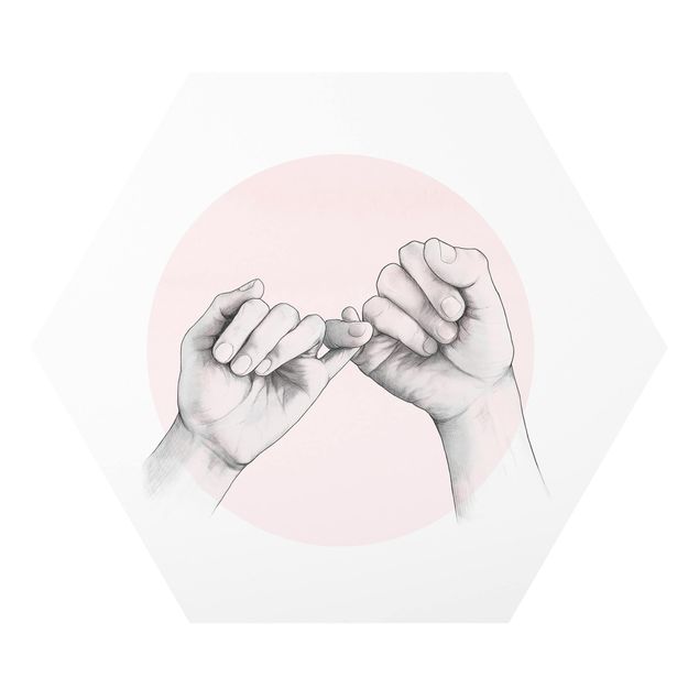 Hexagons Forex schilderijen Illustration Hands Friendship Circle Pink White