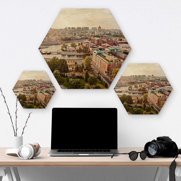 Hexagons houten schilderijen City Of Moscow