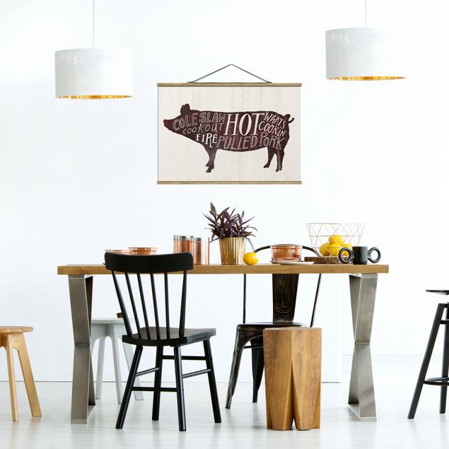 Stoffen schilderij met posterlijst Farm BBQ - Pig