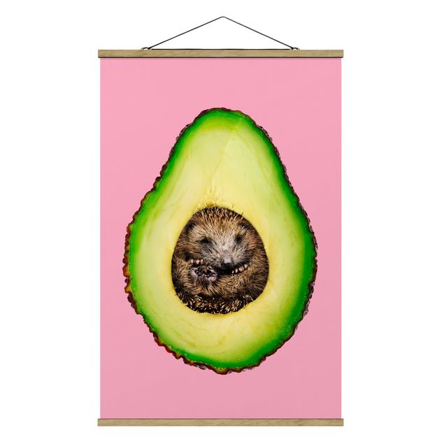 Stoffen schilderij met posterlijst Avocado With Hedgehog