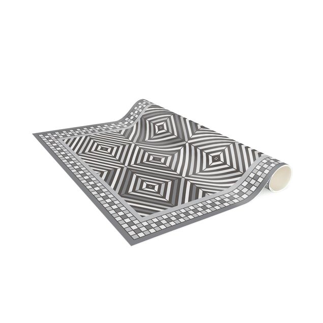 Vloerkleed modern Geometrical Tiles Vortex Grey With Narrow Mosaic Frame