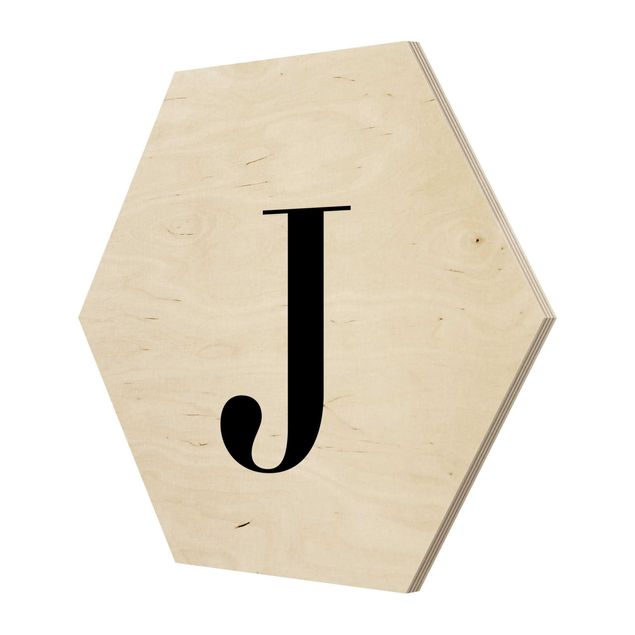 Hexagons houten schilderijen Letter Serif White J
