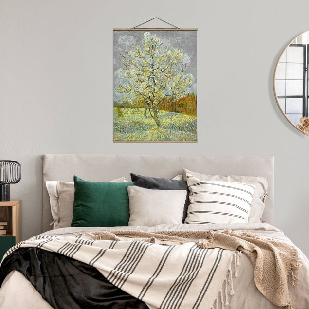 Stoffen schilderij met posterlijst Vincent van Gogh - Flowering Peach Tree