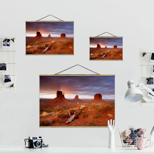 Stoffen schilderij met posterlijst Monument Valley At Sunset