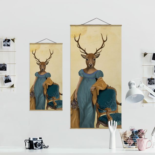 Stoffen schilderij met posterlijst Animal Portrait - Deer Lady