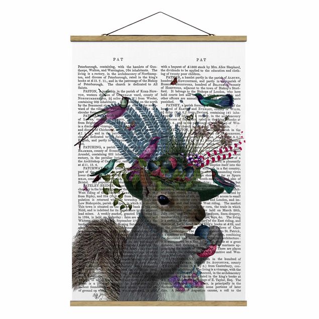 Stoffen schilderij met posterlijst Fowler - Squirrel With Acorns