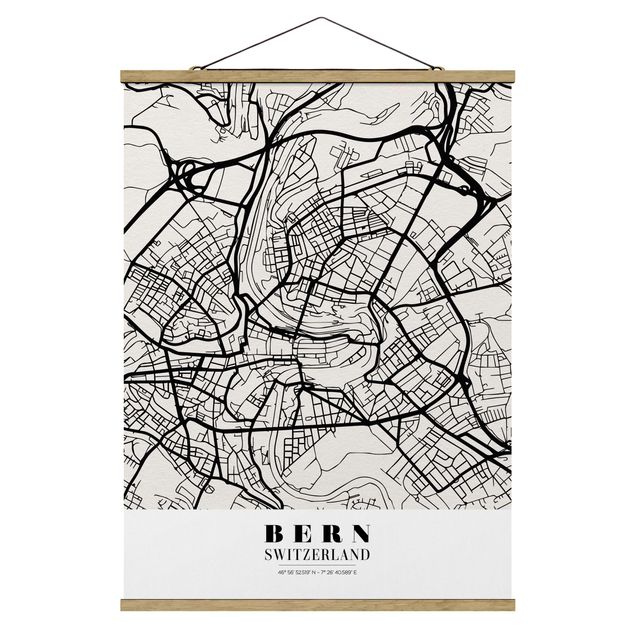Stoffen schilderij met posterlijst Bern City Map - Classical