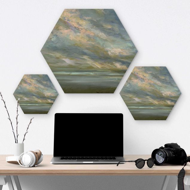 Hexagons houten schilderijen Coast Sky