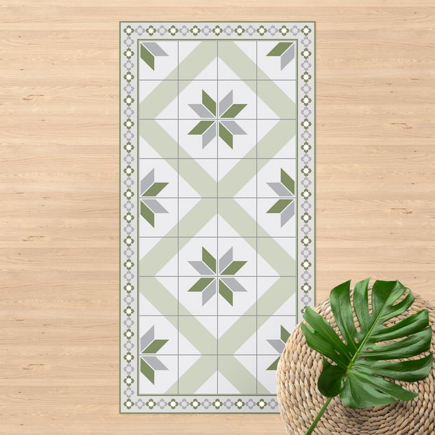 lopers Geometrical Tiles Rhombic Flower Olive Green With narrow Border