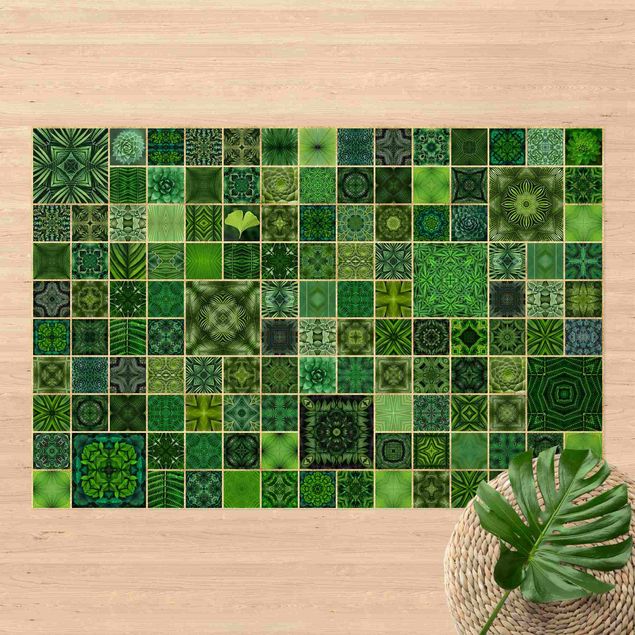 Vloerkleden tegellook Green Jungle Tiles With Golden Shimmer