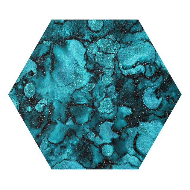 Hexagons Forex schilderijen Turquoise Drop With Glitter