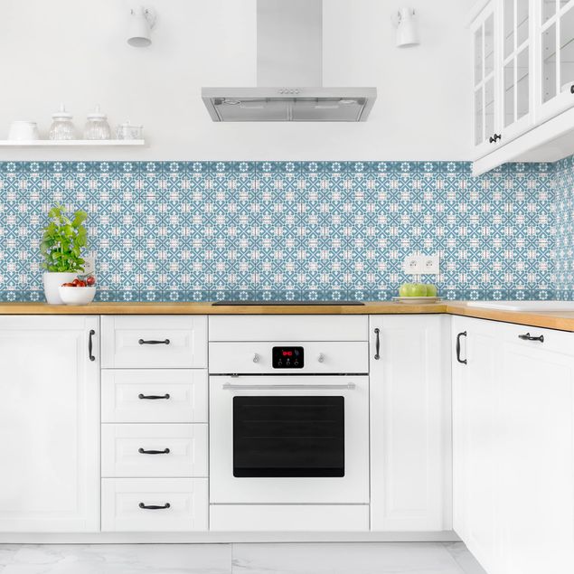 Achterwand voor keuken tegelmotief Geometrical Tile Mix Hearts Blue Grey