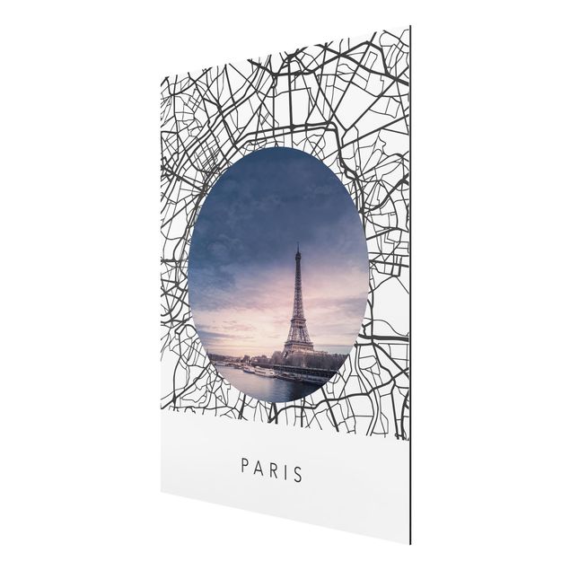 Aluminium Dibond schilderijen Map Collage Paris
