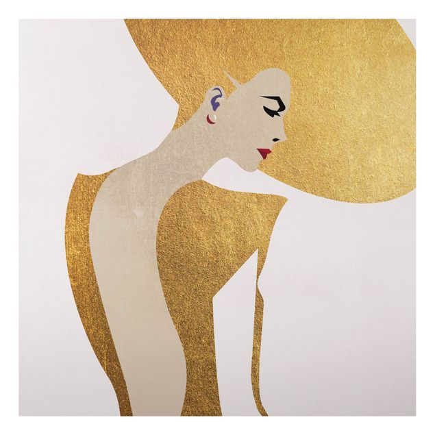 Aluminium Dibond schilderijen Lady With Hat Golden