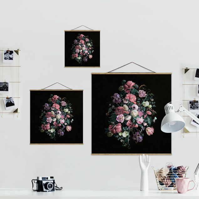 Stoffen schilderij met posterlijst Jan Davidsz De Heem - Dark Flower Bouquet