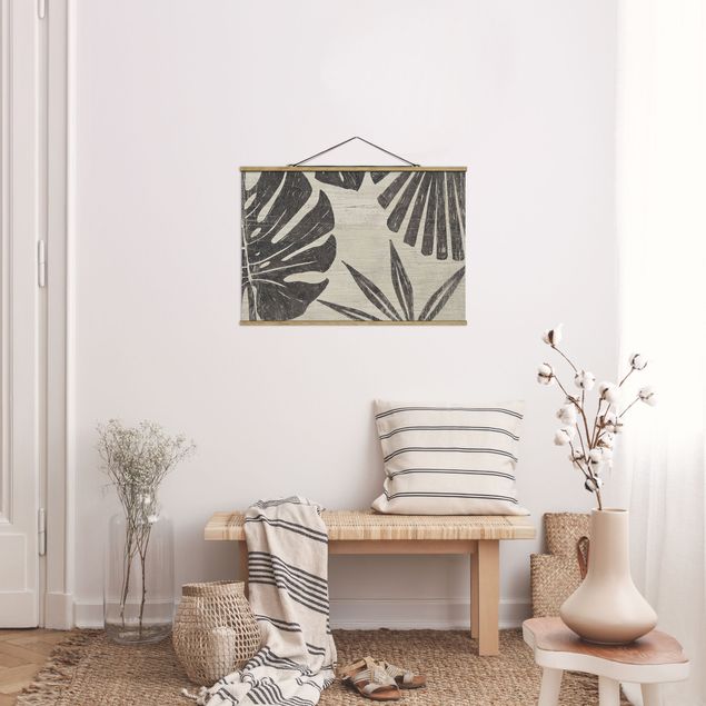 Stoffen schilderij met posterlijst Palm Leaves Light Grey Backdrop