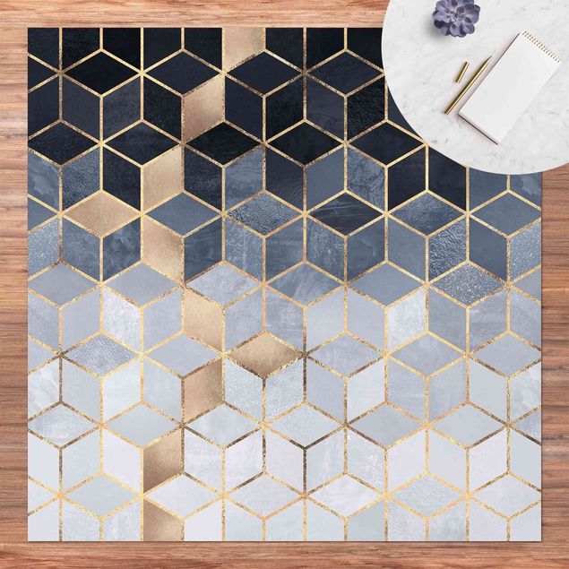 3d tapijt Blue White Golden Geometry