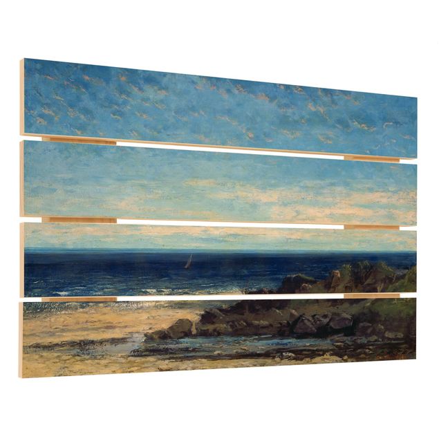 Houten schilderijen op plank Gustave Courbet - The Sea - Blue Sea, Blue Sky