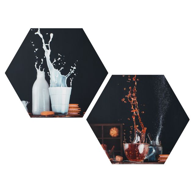 Hexagons Aluminium Dibond schilderijen - 2-delig Milk And Tea Composition