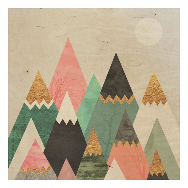 Houten schilderijen Triangular Mountains With Gold Tips