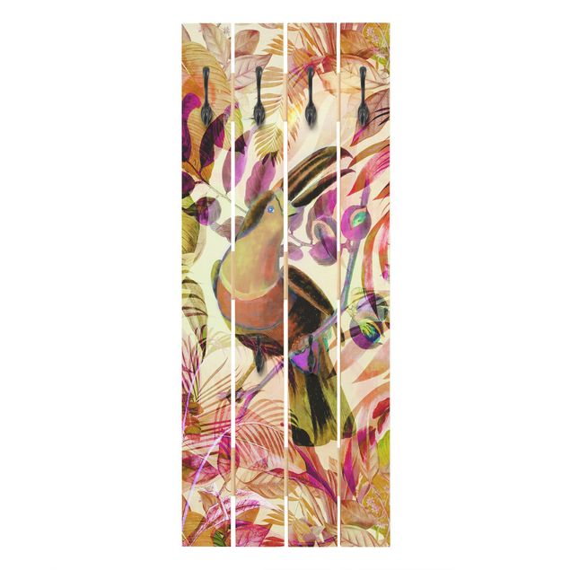 Wandkapstokken houten pallet Colourful Collage - Toucan