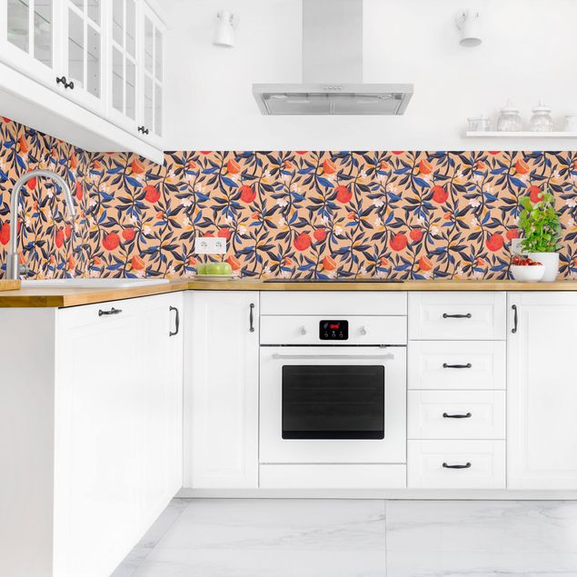 Achterwand voor keuken patroon Oranges With Leaves