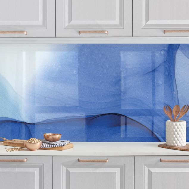 Achterwand voor keuken abstract Meliertes Tintenblau