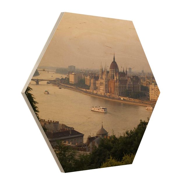Hexagons houten schilderijen Budapest Skyline