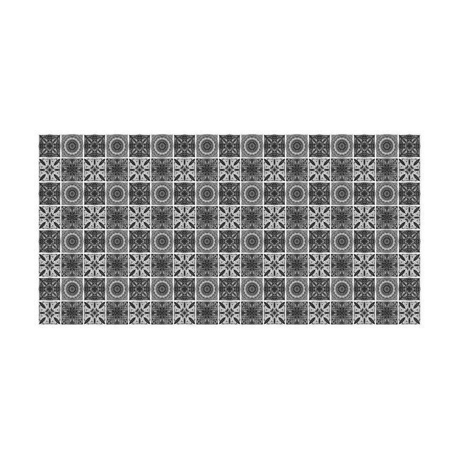 grijs tapijt Oriental Mandala Pattern Mix In Black With Glitter Look