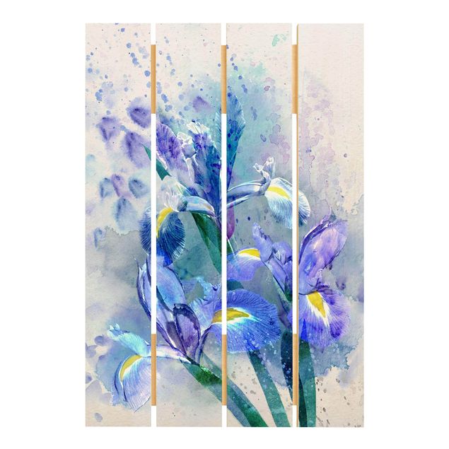 Houten schilderijen op plank Watercolour Flowers Iris