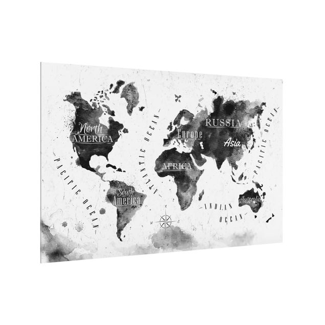Spatscherm keuken World Map Watercolor Black