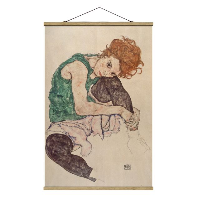 Stoffen schilderij met posterlijst Egon Schiele - Sitting Woman With A Knee Up