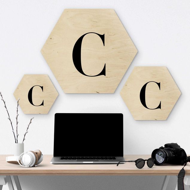 Hexagons houten schilderijen Letter Serif White C