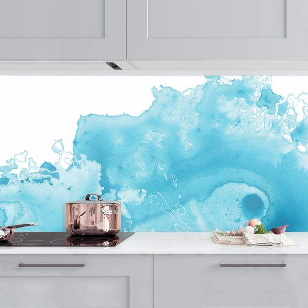 Achterwand voor keuken abstract Wave Watercolour Turquoise l