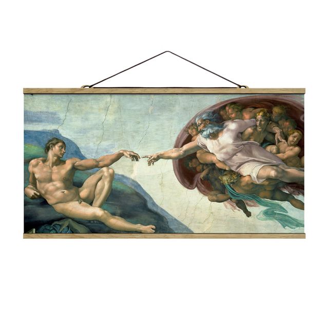 Stoffen schilderij met posterlijst Michelangelo - The Sistine Chapel: The Creation Of Adam