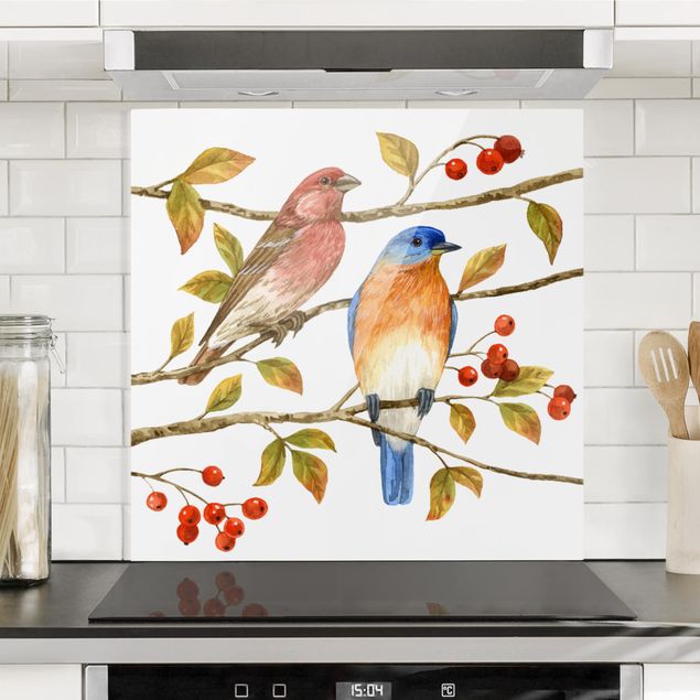 Spatscherm keuken Birds And Berries - Bluebird