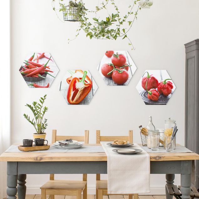 Hexagons Forex schilderijen - 4-delig Red Vegetables